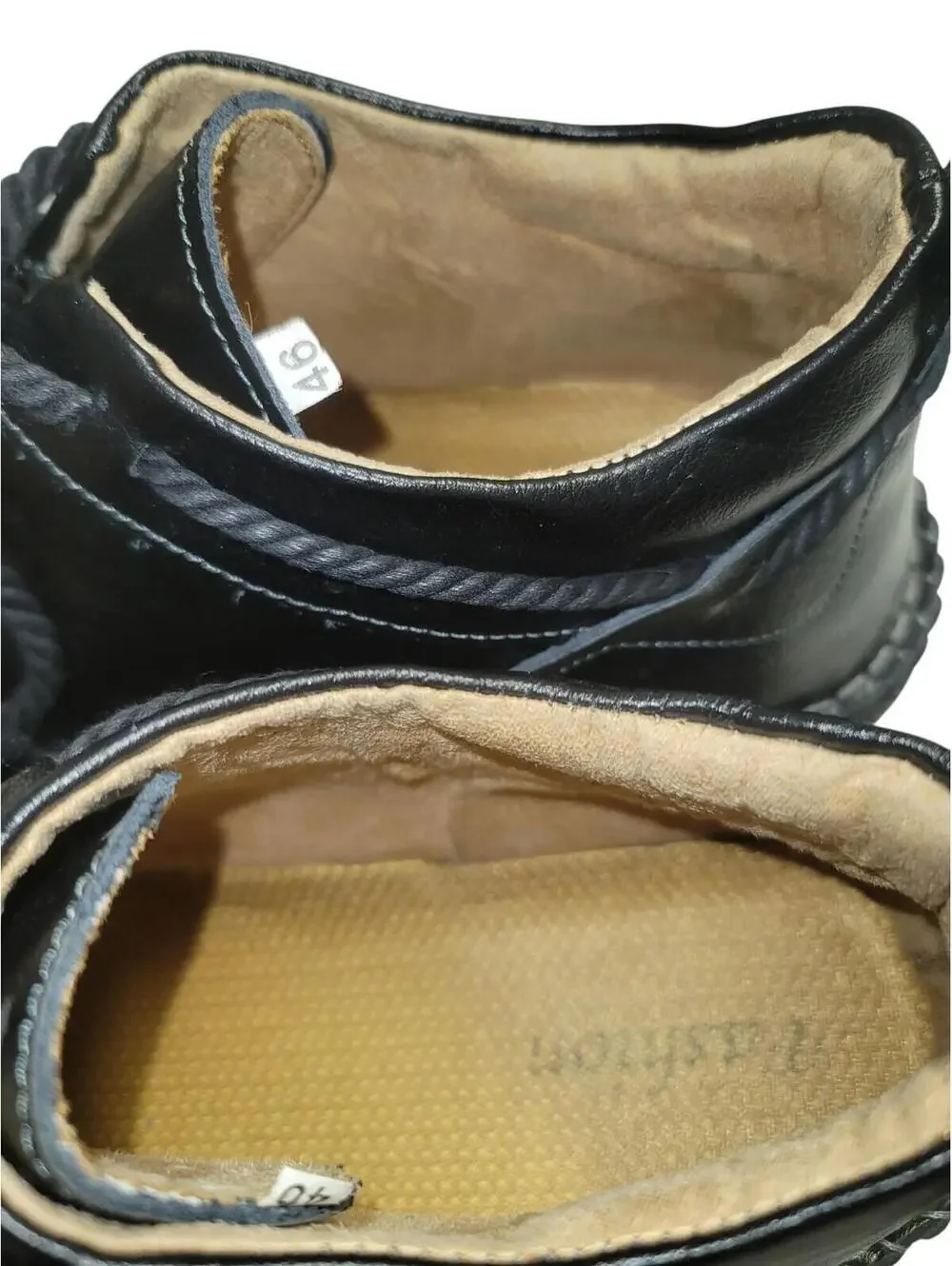 Men's Black Leather European Shoes (46 EU) w/ Zip & Lace-Up - Hand-Stitched